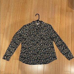 Dana Buchman Black, Army  Green and Yellow Patterned Blouse NWT Large